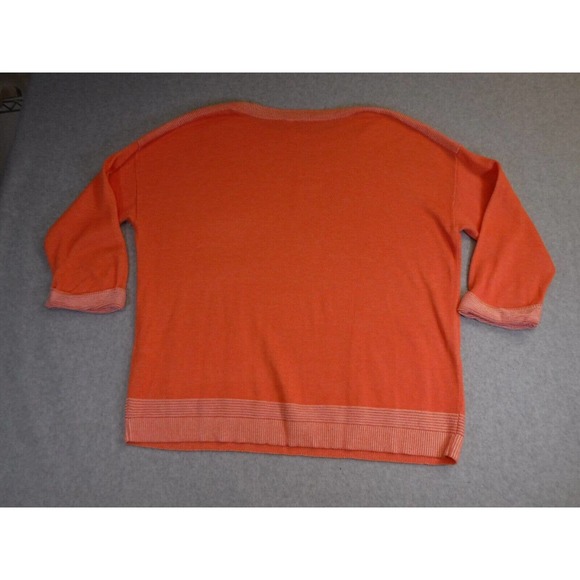 Chico's Women's Sweater Size 2 with Pockets Boat Neck 3/4 Sleeve Pullover Orange - Picture 2 of 8